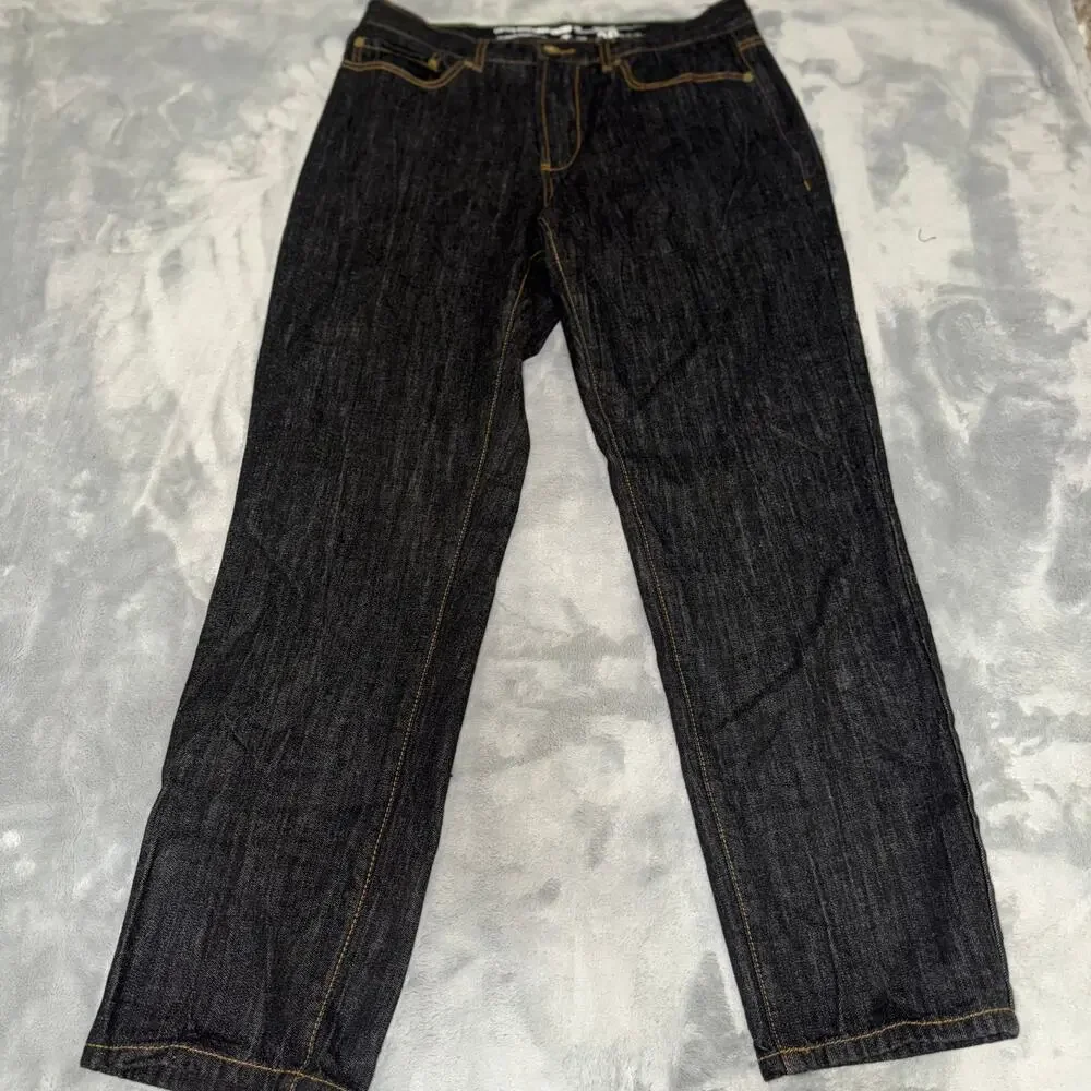 LRG Lifted Research Group Mens 36 True Taper Jeans Black Raw Denim